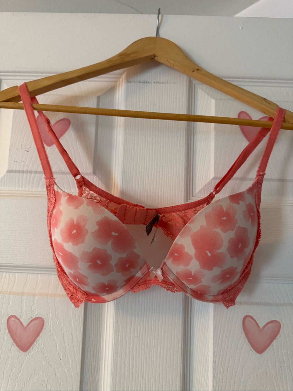 Victoria’s Secret Dream Angels Push Up Bra Coral Floral & Lace 34C